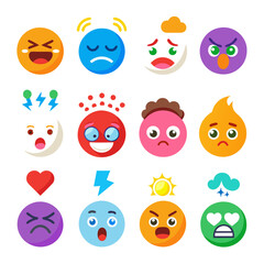 Collection of colorful cartoon emoji icons displaying various emotions