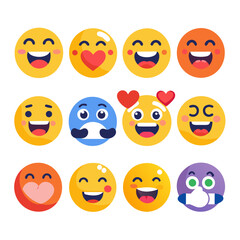 Collection of assorted vector emoji icons on white background