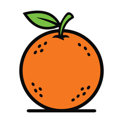 Bright orange fruit with green leaf and stem simple graphic design element