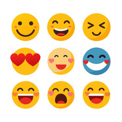 Collection of flat design emoticons expressing diverse moods and feelings