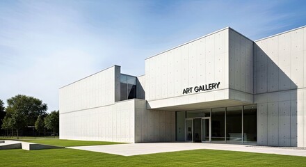 Fototapeta premium Modernist Art Gallery Exterior with Geometric Concrete and Minimalist Design