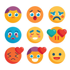 Variety of flat design emoji illustrations depicting different emotions