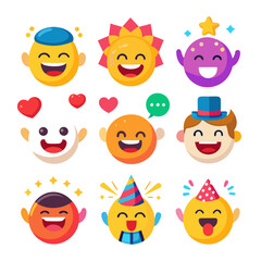 Collection of nine cartoon emoji characters with diverse accessories