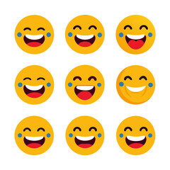 Collection of Emoticons Laughter Emoji Design Elements on White Background