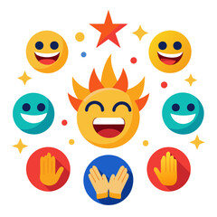 Colorful emoji collection conveying happiness success and positive feedback