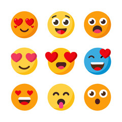 Collection of flat-design emoji icons depicting various expressions