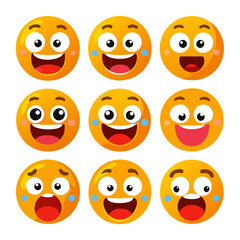 Collection of cartoon emoticons with different expressions on white