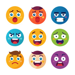 Variety of colorful emoji faces displaying different human emotions