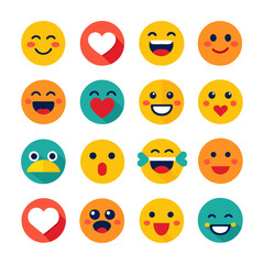 Collection of flat design emoji and heart icons illustration