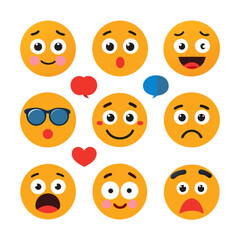 Diverse cartoon emojis depicting various feelings on a white background