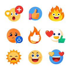 Set of vibrant emoji illustrations with diverse emotional expressions
