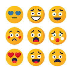 Various emoticon faces expressing feelings and moods in a grid