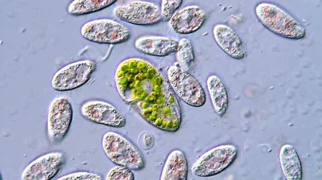Movement of freshwater microorganism under microscope, Ciliate protozoa 