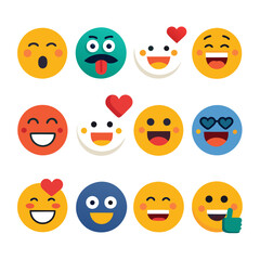Collection of diverse, expressive, flat design emoji icons