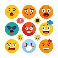 Diverse Emoji Faces Set Displaying Different Emotions in Flat Design
