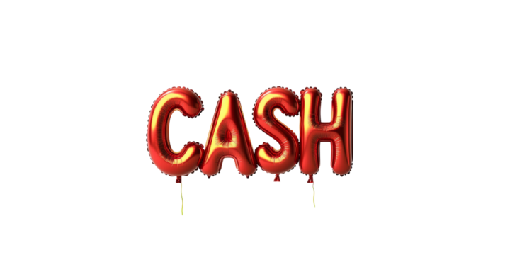Red cash balloon letters with black background