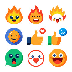 Collection of colorful flat design emoji icons on white