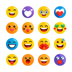 Assortment of cheerful cartoon emoji icons showing various emotions