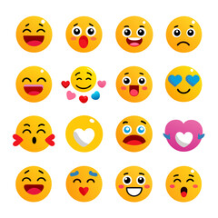 Various yellow emoticon characters expressing different emotions on white