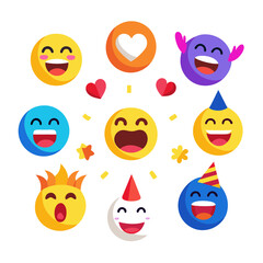 Colorful emoji collection celebrating joy, love, and festive occasions