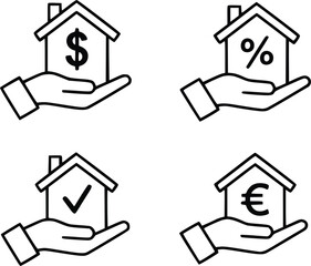 Real Estate Investment Icons – Mortgage, Property Value, Housing Loan, Finance Symbols