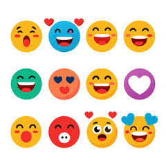 Collection of Colorful Emoji Illustrations with Various Facial Expressions
