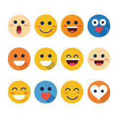 Fototapeta premium Flat emoji face collection showing various emotions and expressions