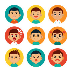 Diverse set of cartoon faces expressing different emotions