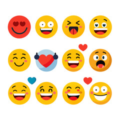 Obraz premium Collection of diverse cheerful emoji faces with hearts