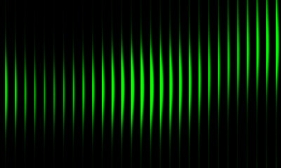 Glowing neon green vertical wave pattern on black background, futuristic abstract light design, modern optical art with smooth gradient.