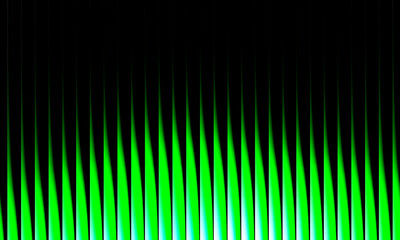 Glowing neon green vertical wave pattern on black background, futuristic abstract light design, modern optical art with smooth gradient.