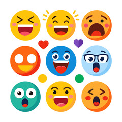 Collection of diverse cartoon style emoji icons on white