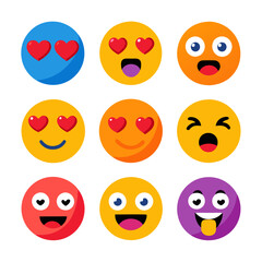 Collection of colorful flat design emoji icons on white