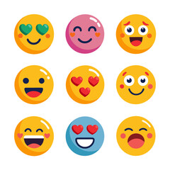Collection of Cartoon Emoticons Expressing Different Emotions on White