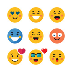 Collection of diverse emoticon faces expressing various emotional states