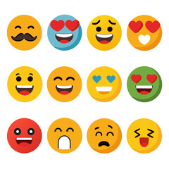Assortment of fun flat style emoji expressions