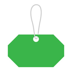 Green tag with string loop isolated on transparent background