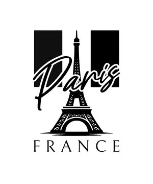 Eiffel tower logo with paris france lettering