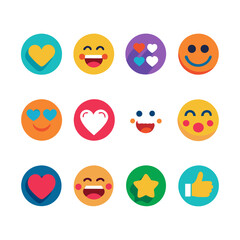 Colorful Emoji Set with Flat Design Style on White