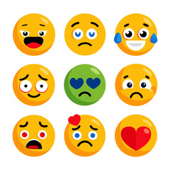 Collection of Emoticons expressing various feelings on a white background