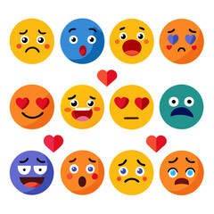 Collection of cartoon emoticon faces expressing various emotions