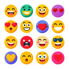 Fototapeta premium Assorted vector emojis expressing various emotions on a white background