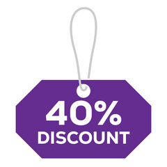 Purple tag with 40 discount isolated on transparent background