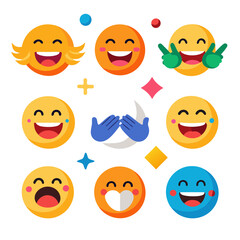 Collection of colorful cheerful emoticon faces against a white backdrop