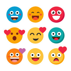 Various round emoji faces expressing diverse emotions in flat style