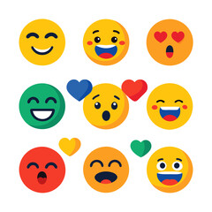 Collection of colorful flat design emoji illustrations on white