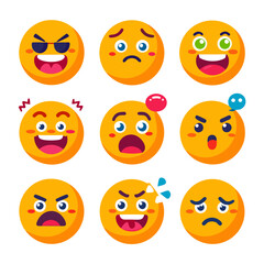 Collection of cartoon style emoticon variations on a white background