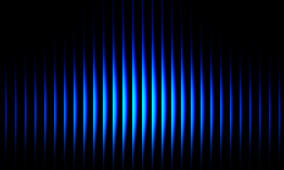 Vibrant neon blue and black wavy light pattern, futuristic glowing vertical stripes, abstract optical art background with smooth gradient.