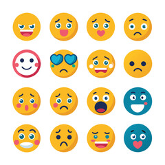 Collection of flat emoji icons expressing various emotions