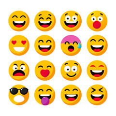 Fototapeta premium Variety of flat design vector emoji faces with expressions